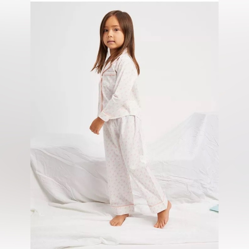 Morgan Lane girls organic cotton white pink flowers classic pants pajama